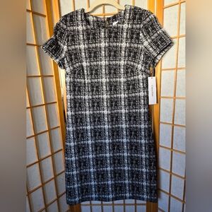 NWT CALVIN KLEIN BLACK/WHITE TWEED STRETCH SHORT SLEEVE KNEE LENGTH DRESS 4